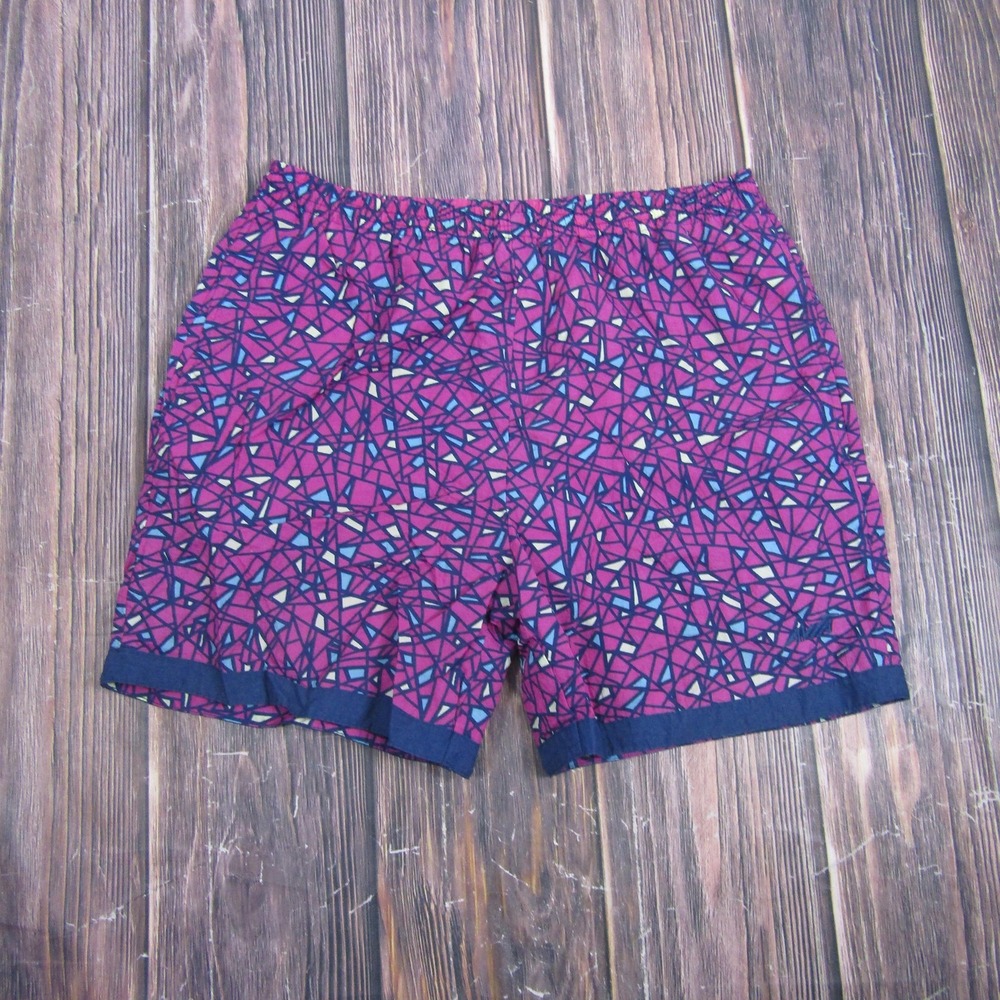 Vintage 90s Avia Mens 34 Purple Geometric Elastic Waist‎ Bermuda Shorts Casual